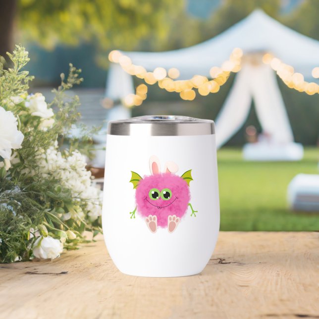 Cute fluffy rabbit monster thermal wine tumbler (Wedding (Rotated))