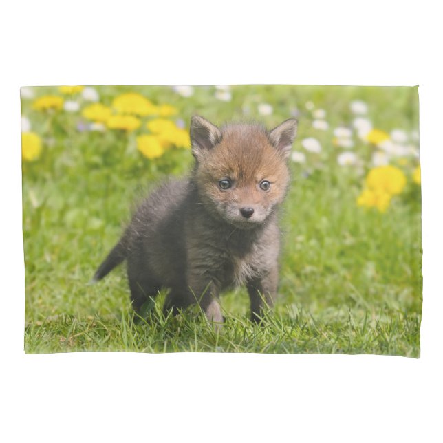 Cute Fluffy Red Fox Cub Baby Animal Photo - Pillow Case (Front)