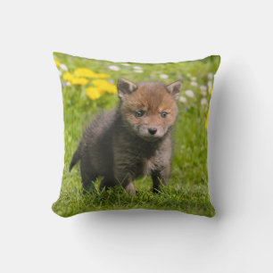 Cute Fluffy Red Fox Cub Wild Baby Animal Photo - Throw Pillow