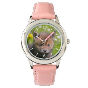Cute Fluffy Red Fox Cub Wild Baby Photo dial-plate Watch