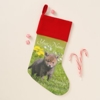 Cute Fluffy Red Fox Kit Cub Wild Baby Animal Name Christmas Stocking by Kathom_Photo at Zazzle