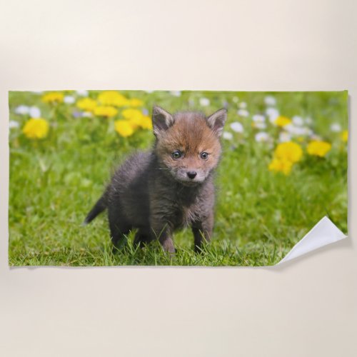 Cute Fluffy Red Fox Kit Cub Wild Baby Animal Photo Beach Towel