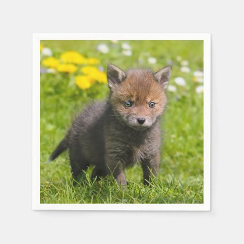 Cute Fluffy Red Fox Kit Cub Wild Baby Animal Photo Napkins