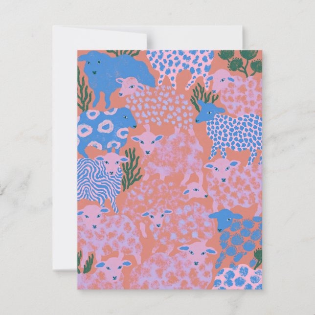 Cute Fluffy Sheep Pattern Baby Thank You Card (Front)