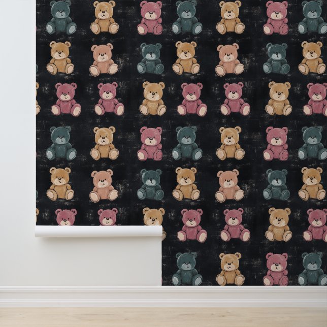 Cute Fluffy Sitting Teddy Bear Chalk Drawing Wallpaper (Application)