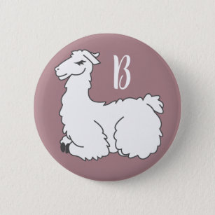 Cute Fluffy Sleeping Llama   Monogram Button