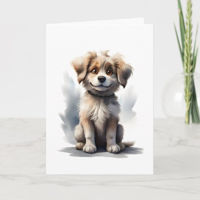 Cute Fluffy Smiling Puppy Blank Greeting Card (Front)