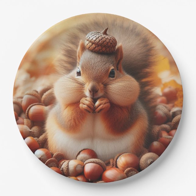 Cute Fluffy Squirrel  Paper Plates (Front)