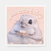Cute fluffy squirrel with pink flower Paper Napkin
