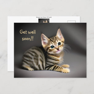 Cute fluffy tabby cat baby "get well soon" postcard