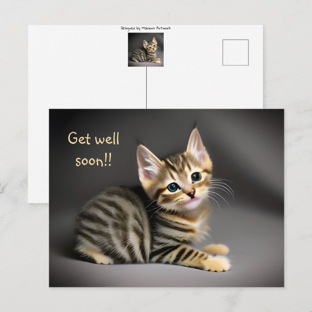 Cute fluffy tabby cat baby "get well soon"  postcard (Front/Back)