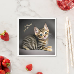 Cute fluffy tabby cat baby - kids birthday napkins