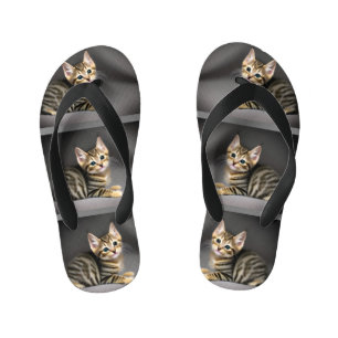 Cute fluffy tabby cat baby kid's flip flops