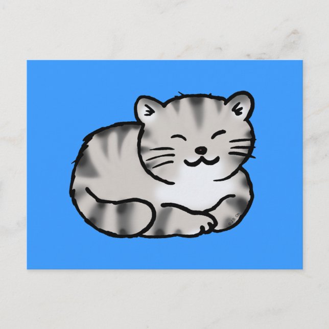 cute fluffy tabby gray tiger cat postcard (Front)