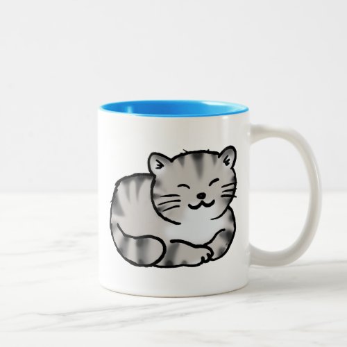 cute fluffy tabby gray tiger cat Two_Tone coffee mug