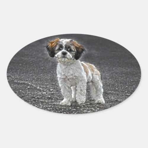 Cute Fluffy Toy Dog Puppy Oval Sticker