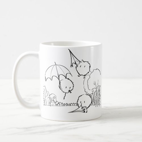 Cute fluffy umbrella creatures coffee mug