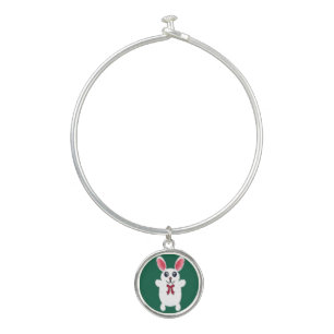 Cute Fluffy White Bunny Rabbit with Red Bow - Chri Bangle Bracelet