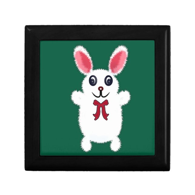 Cute Fluffy White Bunny Rabbit with Red Bow - Chri Gift Box (Front)