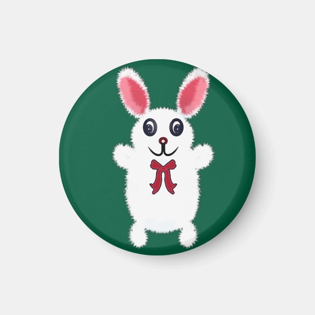Cute Fluffy White Bunny Rabbit with Red Bow - Chri Magnet (Front)