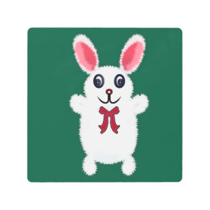 Cute Fluffy White Bunny Rabbit with Red Bow - Chri Metal Print