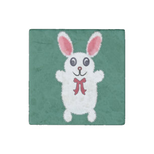 Cute Fluffy White Bunny Rabbit with Red Bow - Chri Stone Magnet