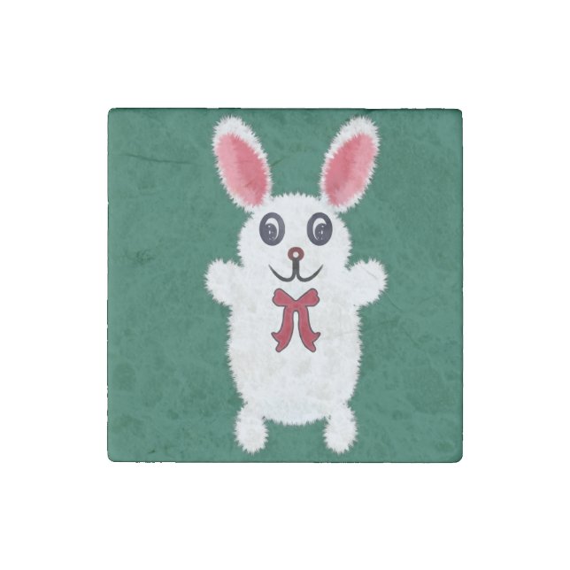 Cute Fluffy White Bunny Rabbit with Red Bow - Chri Stone Magnet (Front)