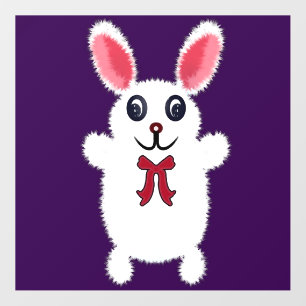 Cute Fluffy White Bunny Rabbit with Red Bow - Chri Wall Decal