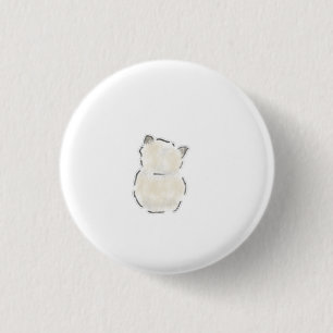 Cute Fluffy White Cat Back View Hand Drawn Art Button