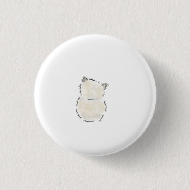 Cute Fluffy White Cat Back View Hand Drawn Art Button (Front)