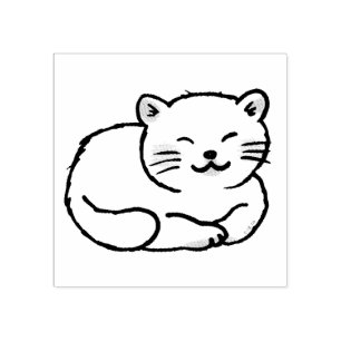 cute fluffy white cat cartoon rubber stamp