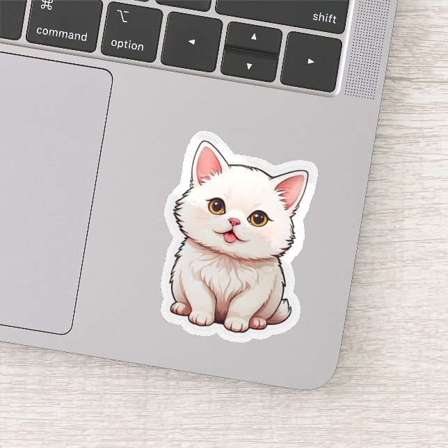  Cute Fluffy White Cat Sticker - Kawaii Aesthetic (Detail)