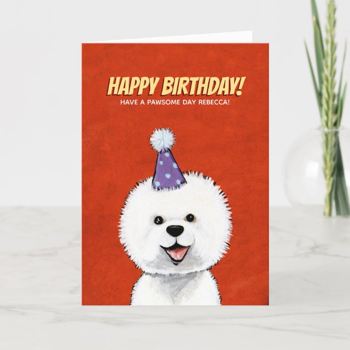 Bichon Frise Dog Blue Animal Personalized Birthday Card