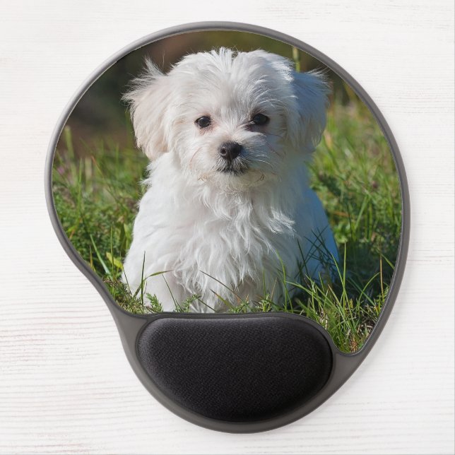 Cute Fluffy White Maltese Puppy Dog Gel Mouse Pad (Front)