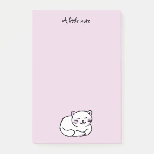 cute fluffy white  pink cat cartoon post_it notes