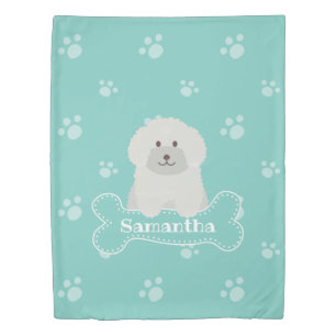 Cute Fluffy White Poodle Puppy Dog Lover Monogram Duvet Cover