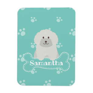 Cute Fluffy White Poodle Puppy Dog Lover Monogram Magnet