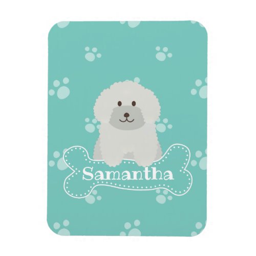 Cute Fluffy White Poodle Puppy Dog Lover Monogram Magnet