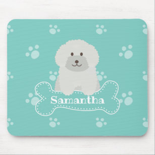 Cute Fluffy White Poodle Puppy Dog Lover Monogram Mouse Pad
