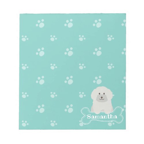 Cute Fluffy White Poodle Puppy Dog Lover Monogram Notepad