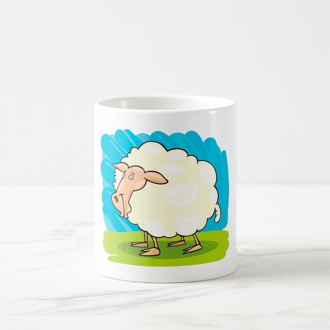 Cute Fluffy White Sheep on Grass Coffee Mug (Creator Uploaded)