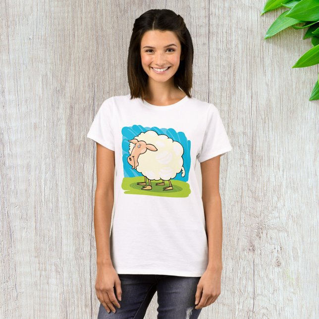 Cute Fluffy White Sheep on Grass T-Shirt (Creator Uploaded)