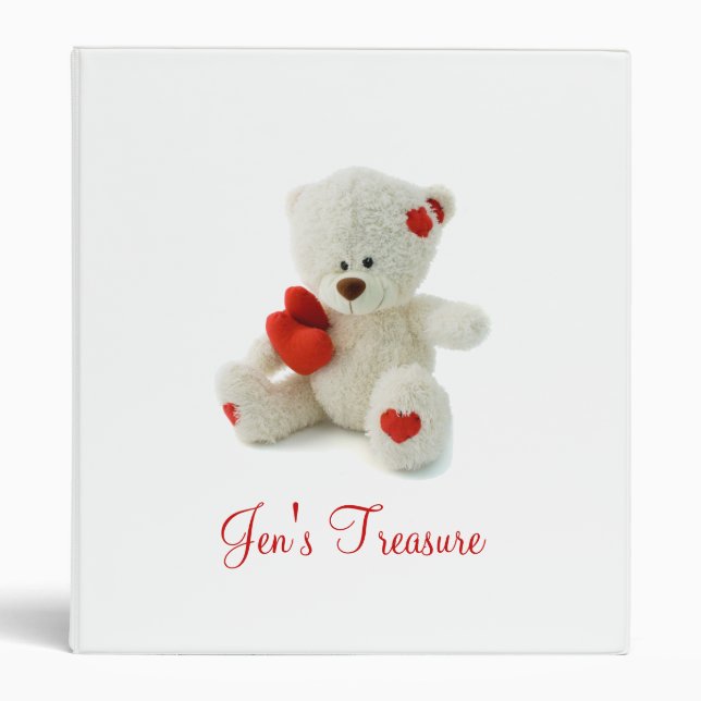 Cute Fluffy White Teddy Bear With a Heart Binder (Front)