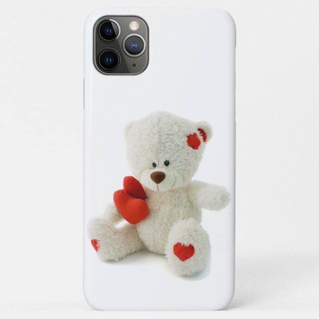 Cute Fluffy White Teddy Bear With a Heart Case-Mate iPhone Case (Back)