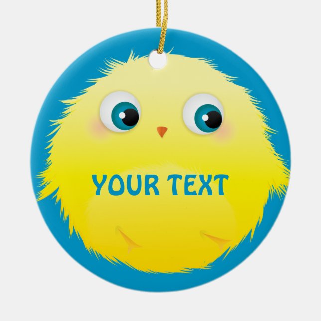 Cute Fluffy Yellow Bird Ceramic Ornament (Front)