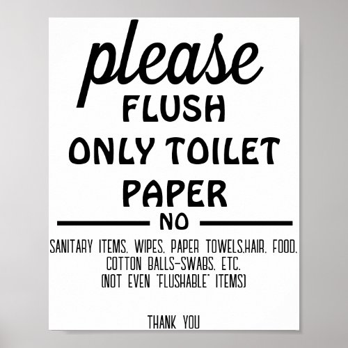 Cute Flush Only toilet paper PRINTABLE Bathroom Si Poster