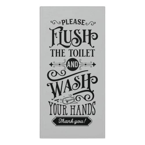 cute flush toilet wash hands bathroom door sign