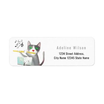 Cute Flutist Cat Label by Lucia_Salemi at Zazzle