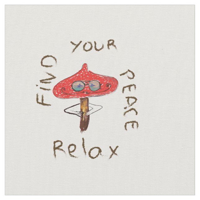 Cute Fly Agaric Mushroom Drawing Fabric (Close Up)
