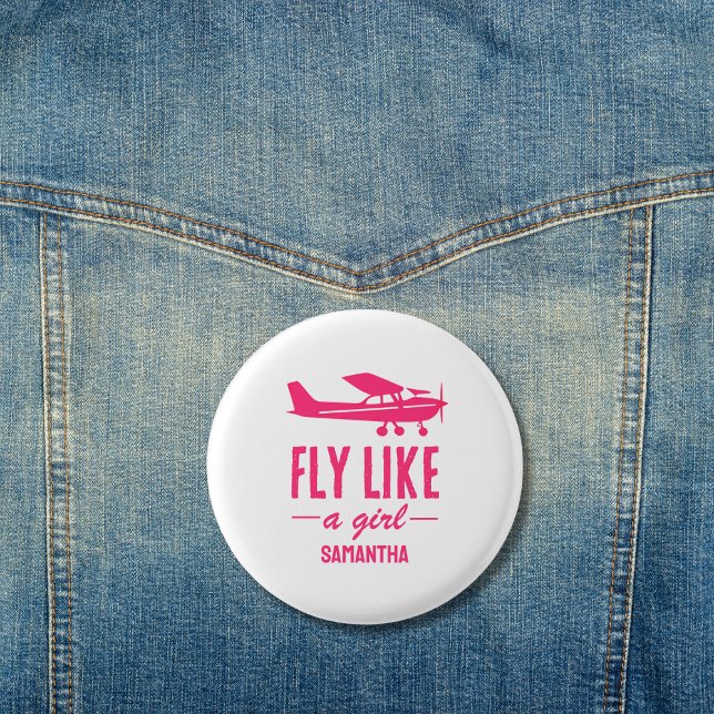 Cute Fly Like A Girl Pink Airplane Girly Aviation  Button (Creator Uploaded)